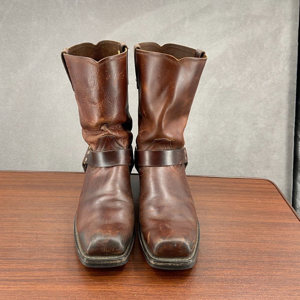 Durango 11" Mens 15 D Harness Boots Brown Leather Square Toe Cowboy Pull On